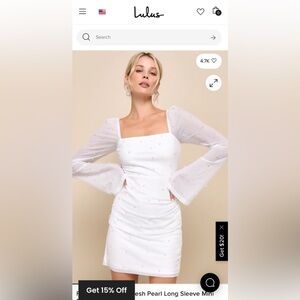 Lulus Flirty Luxury Ivory Mesh Pearl Long Sleeve Mini Dress